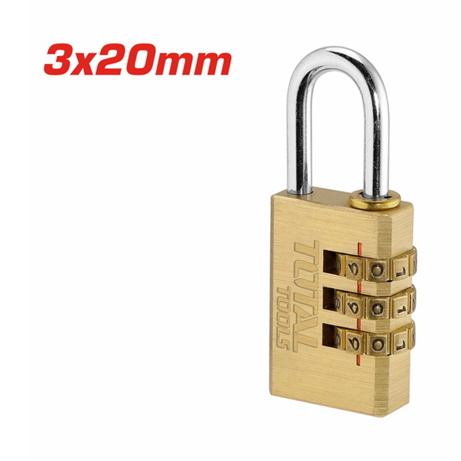 Total 3 Digit brass combination padlock 3x20mm TOTAL